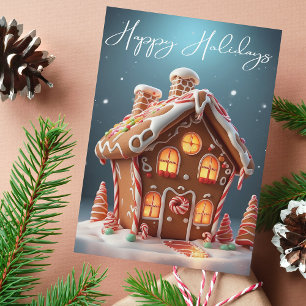 Festiva Feliz feriado Tarjeta de Navidades Gingerbread Hou