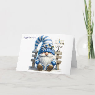 Festiva Feliz Gnome judío Hanukkah con tarjeta Menorah