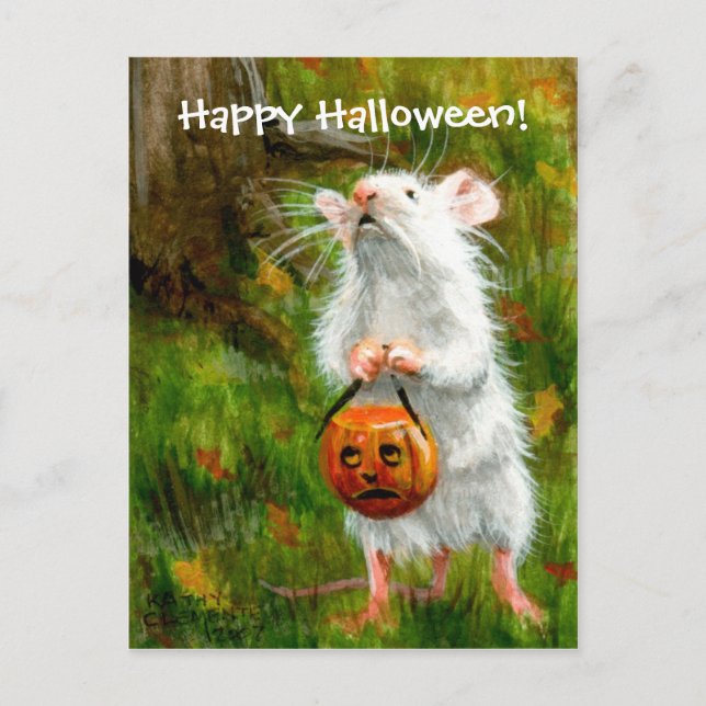 Festiva ¡Feliz Halloween con el ratón! Postal (Anverso)