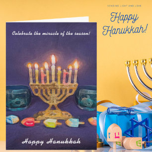 Festiva Feliz Hanukkah celebra tarjeta milagrosa de tempor