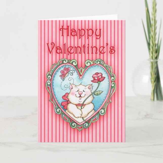 Festiva Feliz Kitty de San Valentín - Tarjeta de felicitac (Anverso)