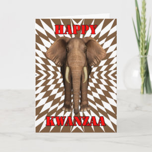 Festiva Feliz Kwanzaa, patrón Zany con elefante, tarjeta