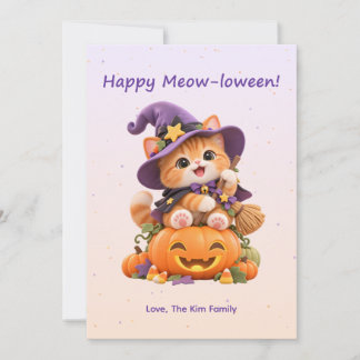 Festiva Feliz Meow-loween Tarjeta de Halloween de Gatito B