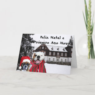 Festiva Feliz Natal e Próspero Ano Novo Boxer Dogs tarjeta