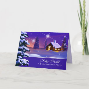 Festiva Feliz Natal. Tarjeta de navidades en portugués