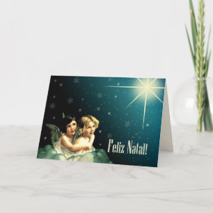 Festiva Feliz Natal. Tarjeta de navidades en portugués