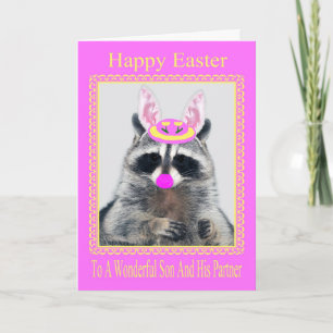 Festiva Feliz Pascua al hijo y tarjeta de felicitación par
