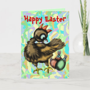 Festiva Feliz Pascua, divertida tarjeta de polluelos y con