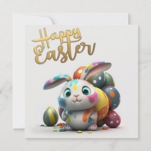 Festiva Feliz Pascua lindo conejito pintor tarjeta de vaca