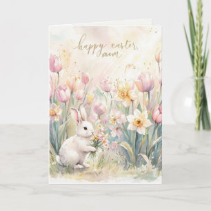 Festiva Feliz Pascua Mamá Conejo Blanco Tarjeta De Vacacio