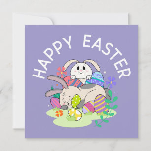 Festiva Feliz Pascua – Tarjeta de Cumpleaños con conejos y