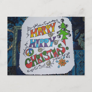 Festiva Feliz postal de Navidades hippies.
