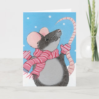 Festiva Feliz ratón en la tarjeta de Navidades de nieve