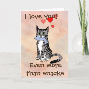 Festiva Feliz Snack Tabby Cat Tarjeta del Día de San Valen