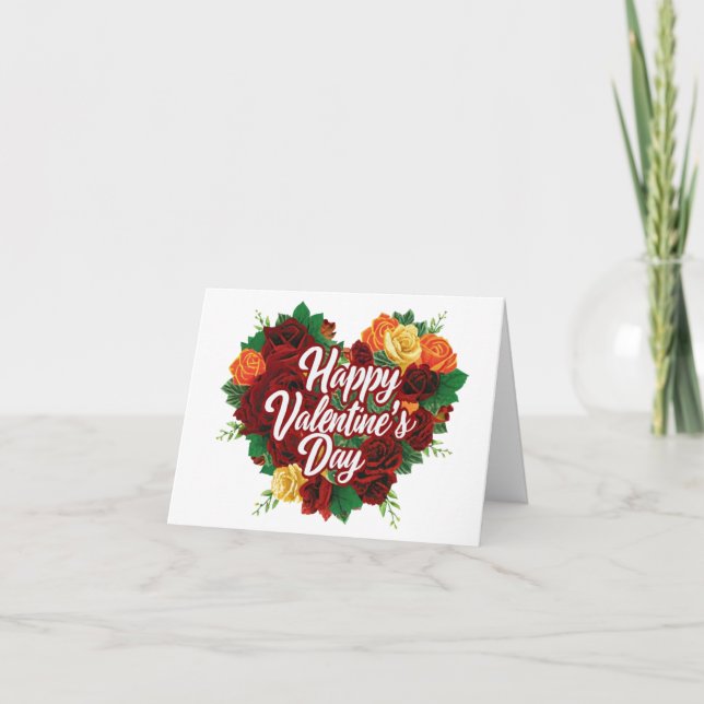 Festiva Feliz tarjeta de corazón de Rosa floral de San Val (Anverso)