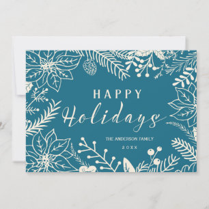 FESTIVA FELIZ TARJETA DE FOTO BLANCA Y AZUL BOTÁNICO