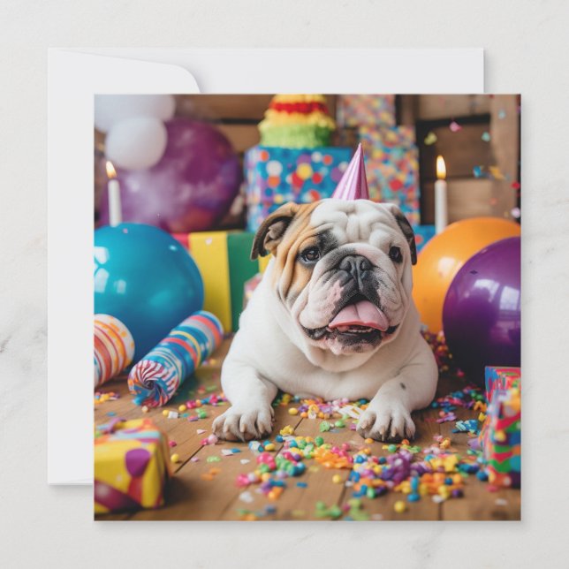 FESTIVA FELIZ TARJETA DE RECUPERACIÓN DE BULLDOG DE CUMPLE (Anverso)