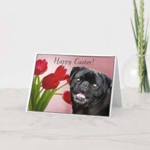 Festiva Feliz tarjeta de saludo de perro de cerdo negro de