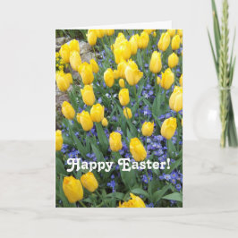 Festiva Feliz tarjeta de saludo de tulipanes de Pascua.