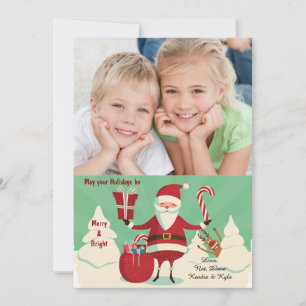 Festiva Feliz tarjeta de vacaciones con foto de Santa