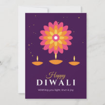 Feliz tarjeta de vacaciones púrpura de Diwali Diya