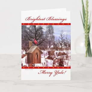 Festiva Feliz tarjeta del cardenal del invierno de las