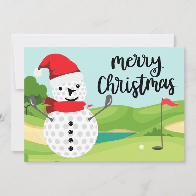 Festiva Feliz tarjeta navideña al golfista con Snowman Gol (Anverso)