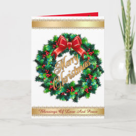 Festiva Feliz tarjeta navideña Holly wreath
