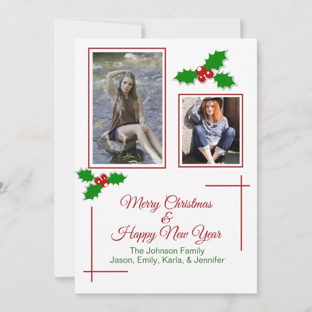 Festiva Festividad Holly, tarjeta de foto navideña (Anverso)