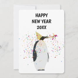 Festiva Fiesta de pingüinos - Tarjeta de Año Nuevo para fe