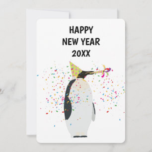 Festiva Fiesta de pingüinos - Tarjeta de Año Nuevo para fe