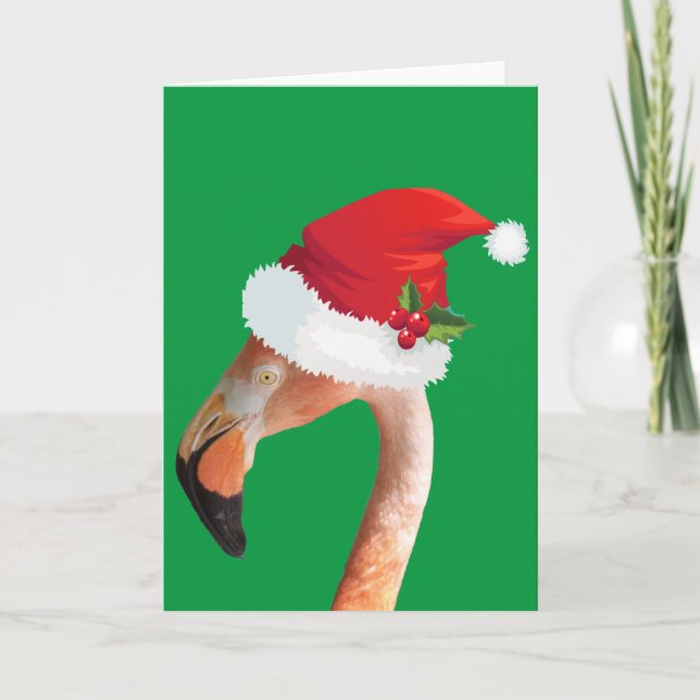 Festiva Flamenco rosa con sombrero rojo de Santa Tarjeta d (Anverso)