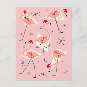 Festiva Flamingo Santas Retrato de postal rosa
