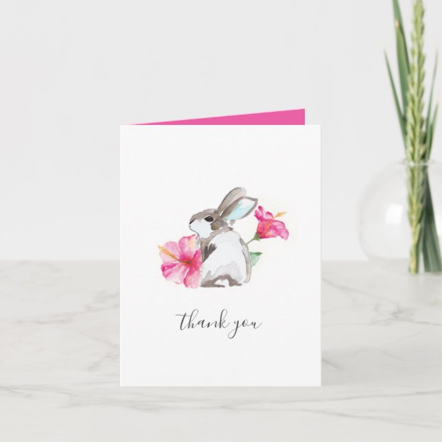 Festiva Floral Bunny Watercolor - Tarjeta de agradecimient (Anverso)