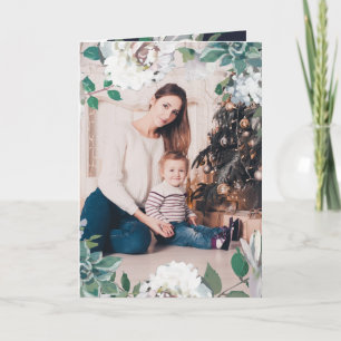 Festiva Floral de alegría floreciente tarjeta de foto azul