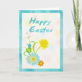 Festiva Flores azules y amarillas tarjeta de Pascua feliz