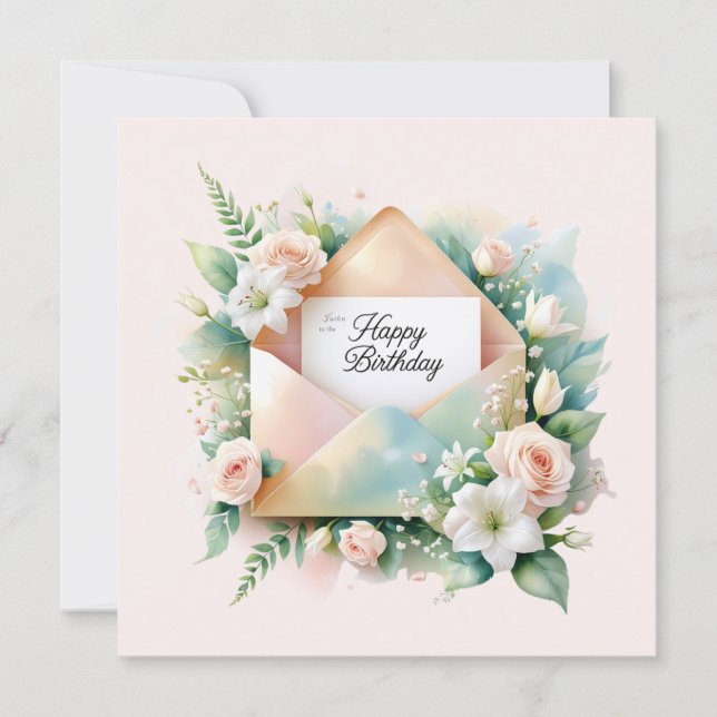 Festiva Flores bonitas y feliz cumpleaños. tarjeta de feli (Anverso)