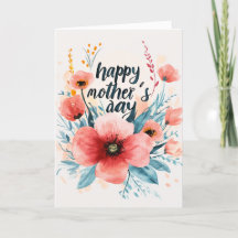 Flores de amapola y tarjeta de felicitación del dí