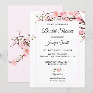 Festiva Flores de cerezo Ducha de novia Tarjeta rosa rosa