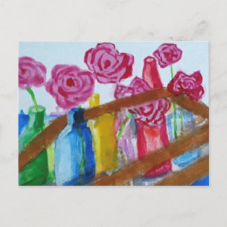 Festiva Flores de pintura acrílica en postal de jarrón