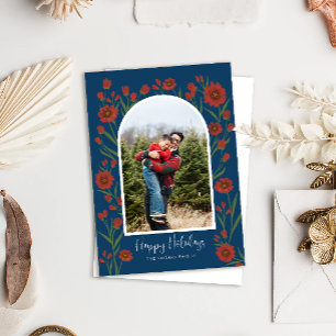 Festiva Flores rojas azules Boho Arched tarjeta de vacacio