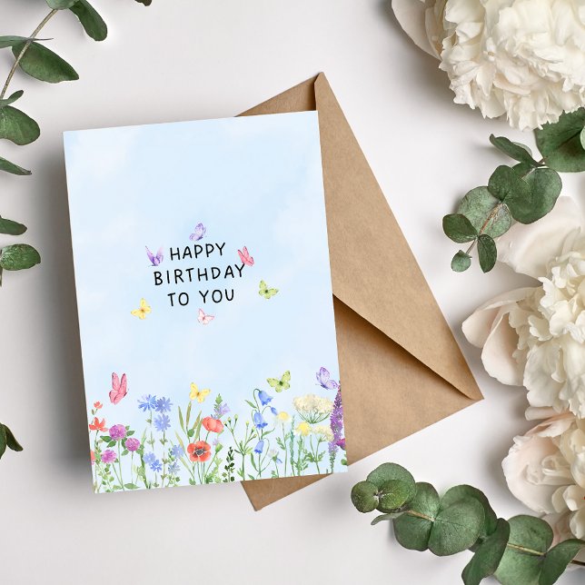Festiva Flores silvestres y mariposas tarjeta de cumpleaño (Subido por el creador)