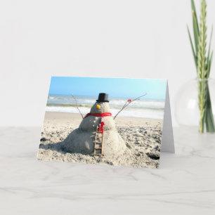 Festiva Florida Beach Snowman y el elfo - Tarjeta de felic