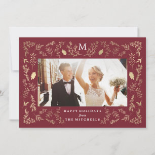 Festiva Flourish Monogram   Tarjeta de Foto de Vacaciones