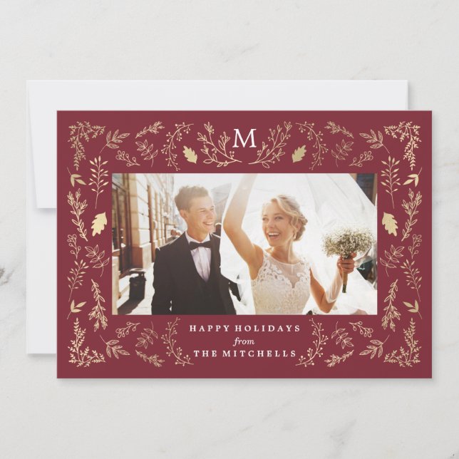 Festiva Flourish Monogram | Tarjeta de Foto de Vacaciones (Anverso)