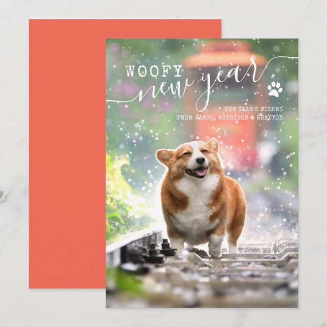 Festiva Foto de perro con tarjeta de vacaciones de Año Nue (Anverso / Reverso)