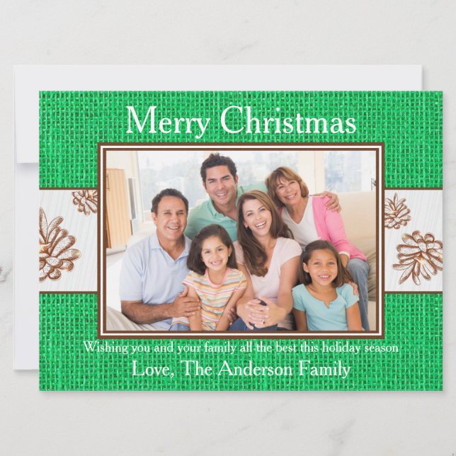 Festiva Foto de Pinecones de Burlap verde - Tarjeta de Nav (Anverso)
