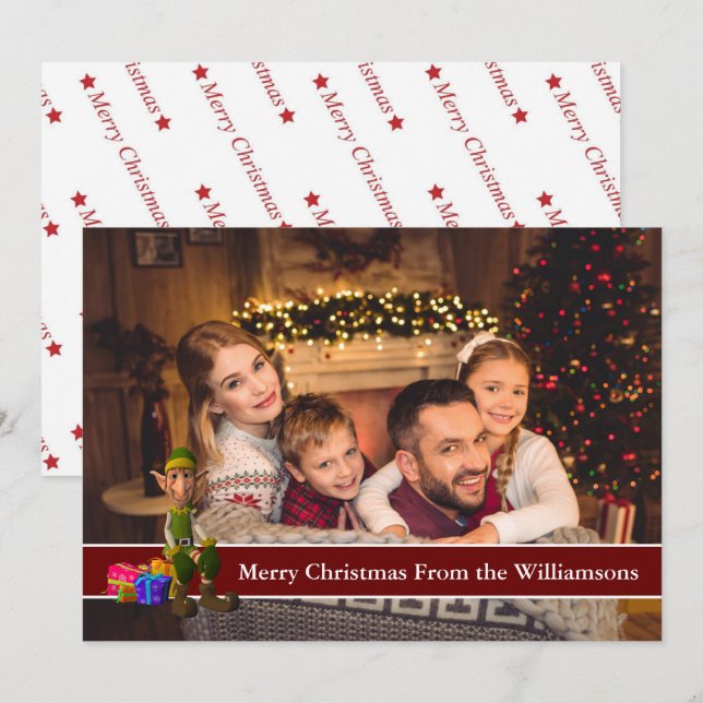 Festiva Foto de tarjeta completa y Elf con banda de texto  (Anverso / Reverso)