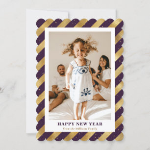 Festiva Foto moderna Tarjeta de Año Nuevo Feliz de Oro Púr