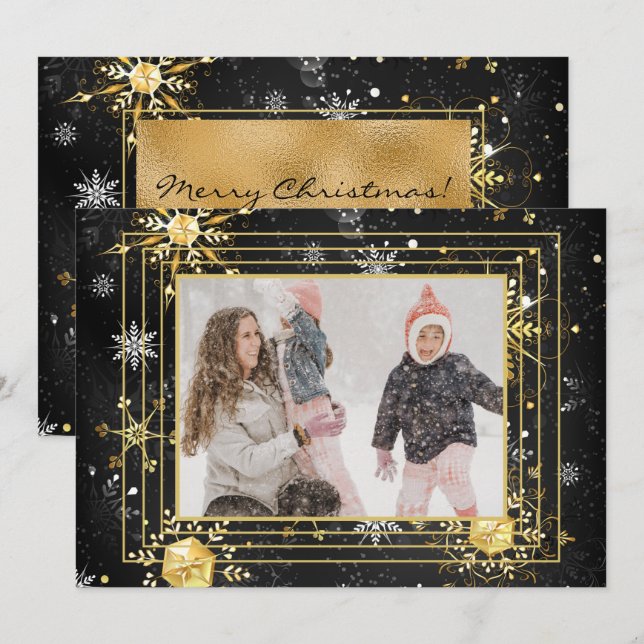 Festiva Foto Snowflakes Tarjeta de vacaciones moderna (Anverso / Reverso)